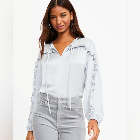 Loft Women's Petite Ruffle Long Sleeve Blouse - Picture 9 of 9